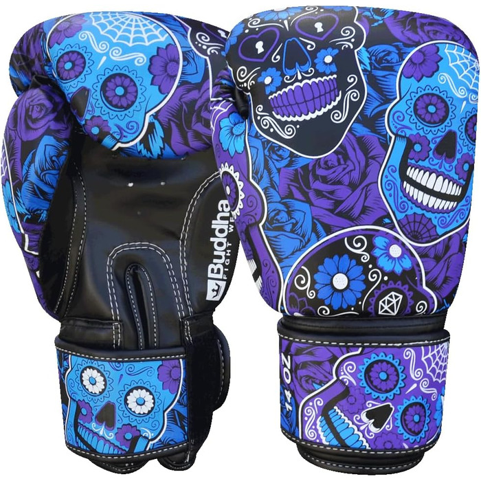 Buddha Fight Wear Luzbel Boxing Gloves - Muay Thai & Kickboxing - Premium PU Leather - Odor Resistant - Reinforced Stitching - Various Designs (16oz, Purple)