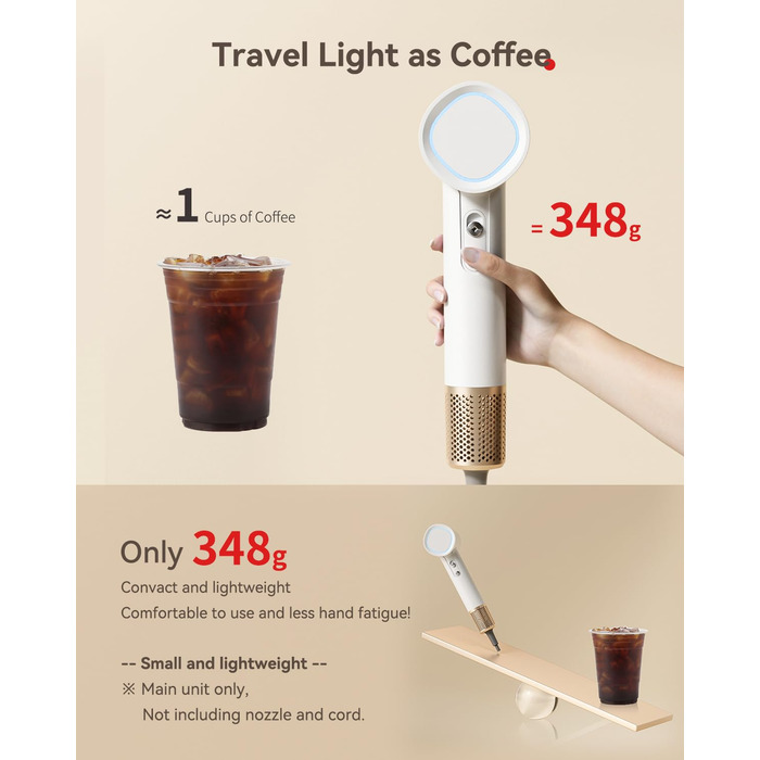 Фен з дифузором, потужний фен з мотором 160 000 об/хв, іонізатор, 500 млн негативних іонів, для подорожей та дому (сірий), з дифузором