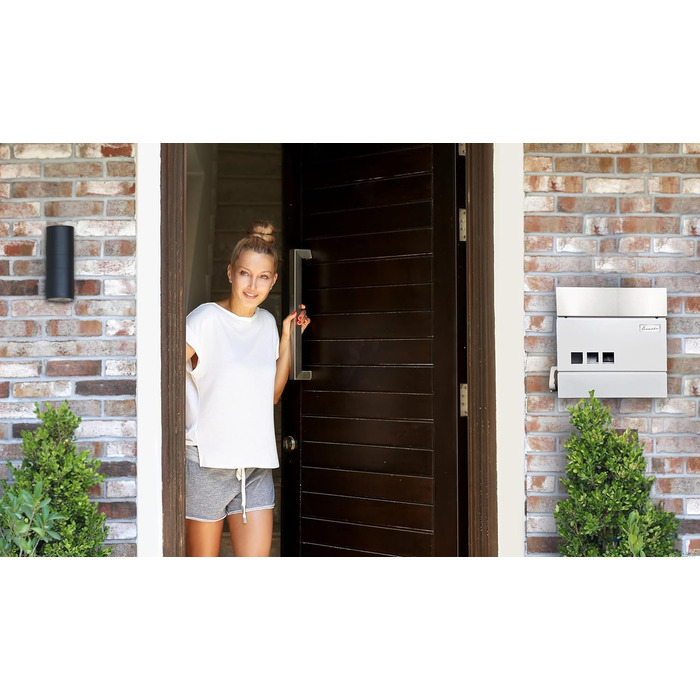 Поштовий ящик з нержавіючої сталі з оглядовим вікном та табличкою для імені, з відділенням для газет, замком (2 ключі), настінний, RAL 7016 (сірий), великий (XXL), білий