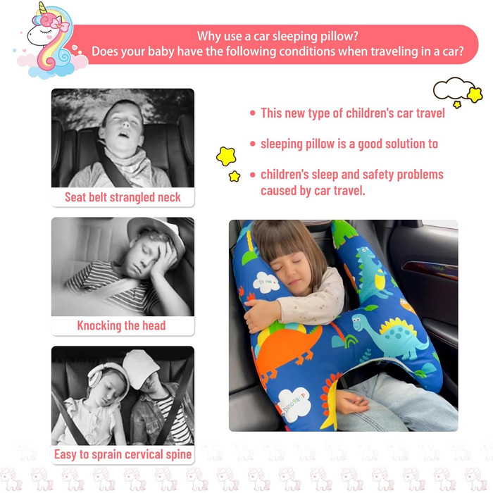 OHAANYY Sleep Pillow for Car Kids & Travel Pillow Kids Car, Car Pillow Kids/Sleep Pillow Kids Car, H-shaped Pillow Car Suitable for Holiday Travel for Children (Headrest not included)