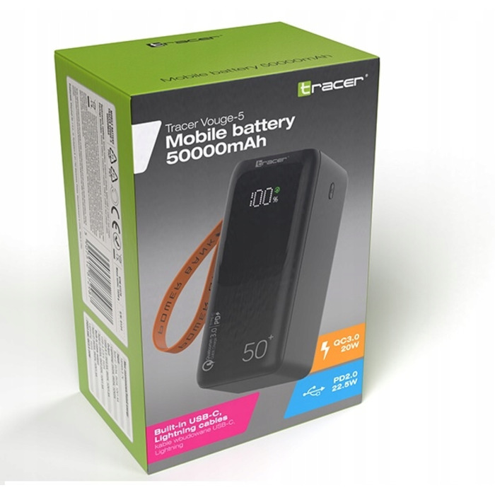 Повербанк TRACER Vouge-5 50000 мАг, швидка зарядка, Lightning, USB-C