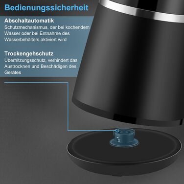 Електричний чайник WANNYTON з регулюванням температури 40-100°C, 1.7 л, 2200 Вт, чорний