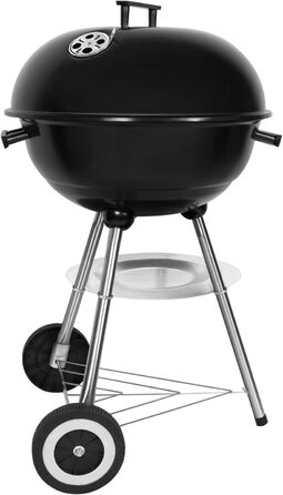 Charcoal grill, portable, round, with lid, double wheels, grill on stand, φ 41 cm, height 70 cm, black