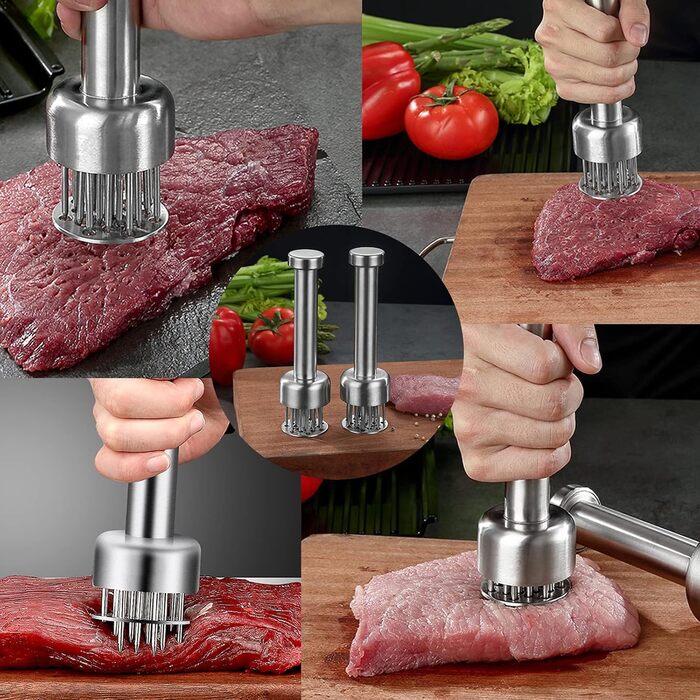 Fleischklopfer з нержавіючої сталі, молоток для м'яса, кухонний інструмент для приготування стейків, шніцелів, курки, риби та яловичини (20 см), сріблястий