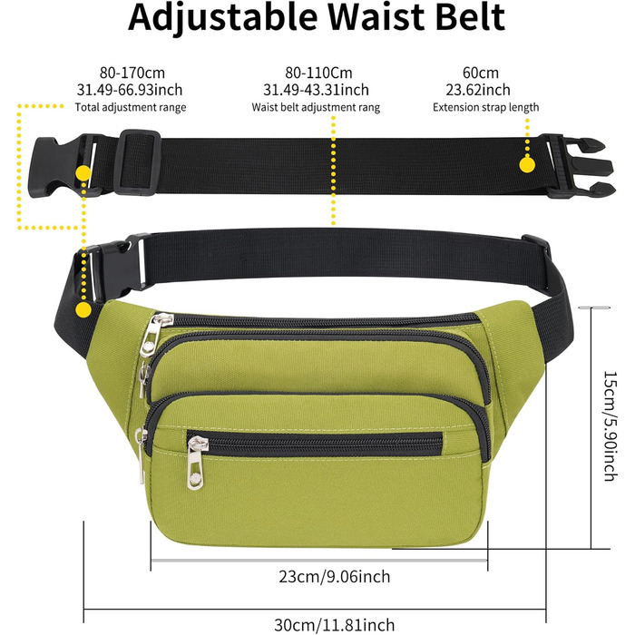 Поясна сумка на пояс, унісекс, зелена. Сумка через плече, для подорожей, прогулянок з собакою, чоловіча та жіноча. Довжина ремінця 60 см