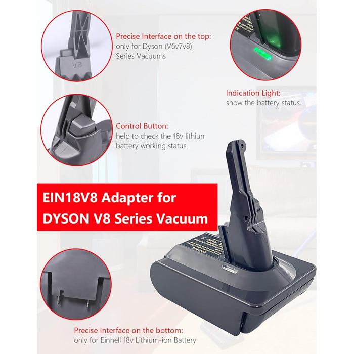 Адаптер для пилососів Dyson V7 V8 від Makita 18V Li-Ion акумулятора (EIN18V8)