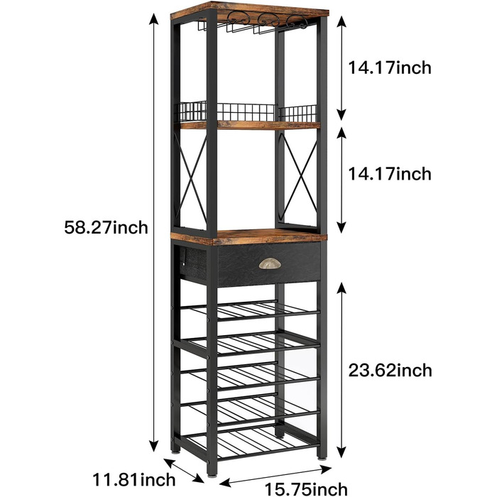 Homeiju Wine Rack, Freestanding Floor, Bar Cabinets for Liqueurs and Glasses, 4-Tier Bar Cabinet with Table Top, Glass Holder, Storage Drawer and Wine Storage for Living Room, Kitchen
