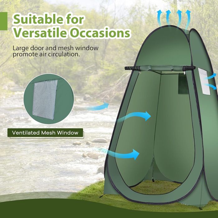 Намет для душу HOMASIS Pop up, зелений, 120x120x190 см - переносний, для кемпінгу, з кишенькою