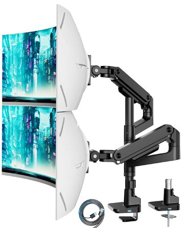 Кронштейн для двох моніторів ARES WING (17-49 дюймів) з USB, вертикальний підвіс один над одним, регулювання висоти, VESA 75/100, до 20 кг на руку, чорний