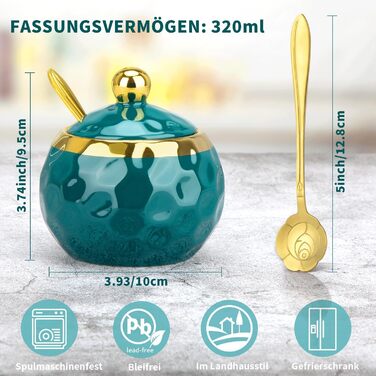 Керамічні солянки та цукерниці з кришкою та ложкою, набір для дому та кухні, зелений малюнок мармуру