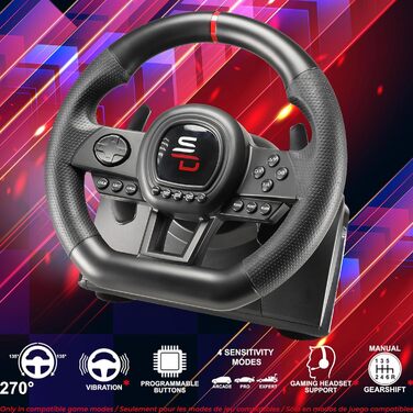 Руль для гонок Superdrive GS650-X з ручним перемиканням передач, 3 педалі, пелюстки перемикання, сумісний з Xbox Serie X/S, PS4, Xbox One (програмований для всіх ігор)