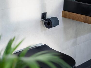 Тримач для туалетного паперу WENKO Vacuum-Loc Quadro на стіну без свердління, нержавіюча сталь, чорний, 14 x 6 x 11 см