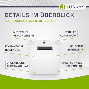 Juskys Storage Box with Lid - Set of 4 Plastic Boxes 45L - Large Box, Stackable, Transparent - Storage Organization System Storage Boxes (Set of 4 - 30 Liters)