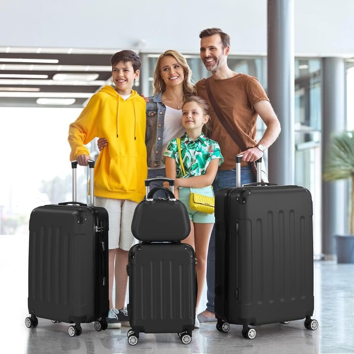 Набір валіз LALAHO 3/4: Чотири валізи з ABS-пластику, косметичка, ручна поклажа, захист кутів (Рожеве золото-3)