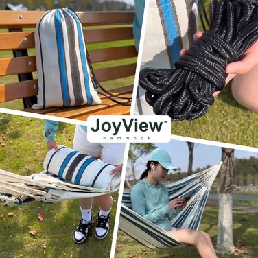 Гамак подвійний бразильський JoyView 220x150 см, бавовна, смугастий зелено-жовтий, до 204 кг, для тераси, саду, відпочинку