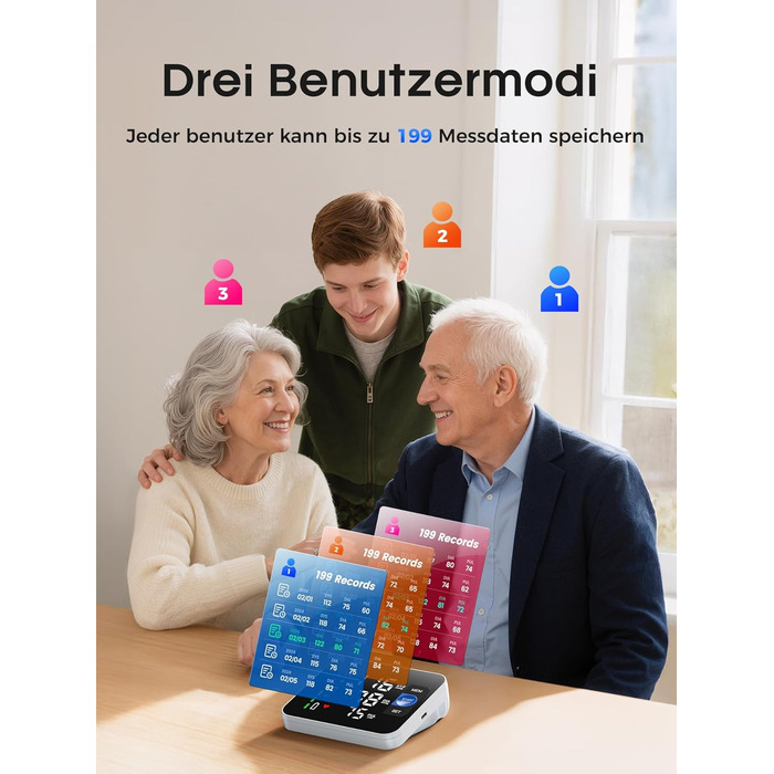 Тонометр на плече Oberarm з голосовим оповіщенням, LED-дисплеєм, для обхвату плеча 22-42 см, пам'ять на 3 користувача, зарядка Type-C, чорний