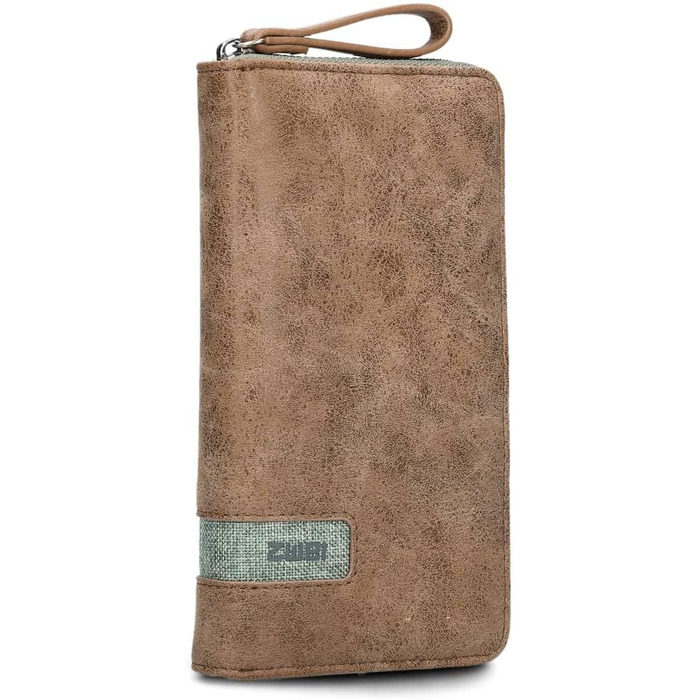 Two large women's wallets/purses O.Wallet OW2 brown vintage-style wallet, wallet with all-around zipper, 15 card slots, 2 bill compartments, coin pocket & viewing window