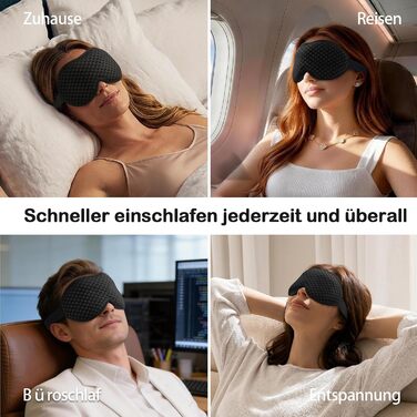 Маска для сну Innelo з утяжелителем, 3D анатомічна, чорна - повна блокада світла, для комфортного сну та подорожей, 130г