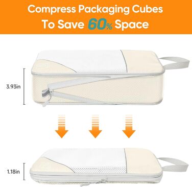 Набір кубиків для пакування 10 шт. Компресійні органайзери для валізи. Кольори: бежевий + чорний. Організація багажу в подорожі, розширені кишені для одягу