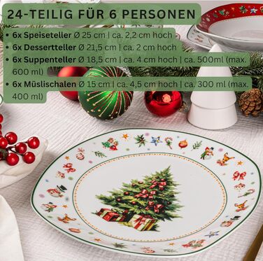 SÄNGER Tafelservice Bilgola: 18-Piece White Dish Set for 6 - Premium Porcelain Dinnerware Set with Soup, Dessert & Dinner Plates | Christmas Design