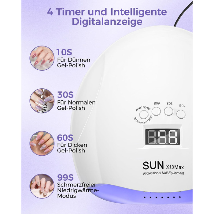 LED UV лампа для нігтів NAILGIRLS 150W з таймером, автосенсором та LCD дисплеєм. Підходить для гель-лаку, пальців та нігтів. Знімний магнітний майданчик.