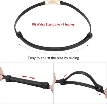 Жіночий тонкий шкіряний ремінь WHIPPY (2 шт.) з золотою пряжкою, 105/120 см, для талії до 95/110 см (чорний+білий)