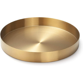 Round Stainless Steel Serving Tray, Gold Jewelry and Makeup Organizer/Candle Tray Gold (22 cm)