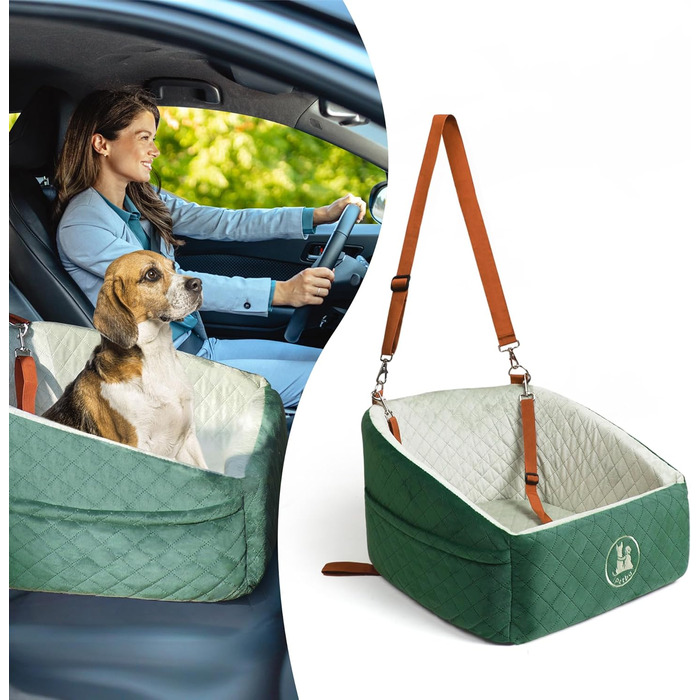 Автокрісло для собак iPetba - Зелене, для маленьких порід, з захистом від зіткнень, антиковзаюче, знімне та миється