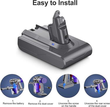 Замінний акумулятор 6800 mAh для пилососів Dyson V6 + 2 фільтри (DC62, DC58, DC59, DC61, DC72, DC74, SV03, SV05, SV06, SV07, SV09, V6 Absolute)