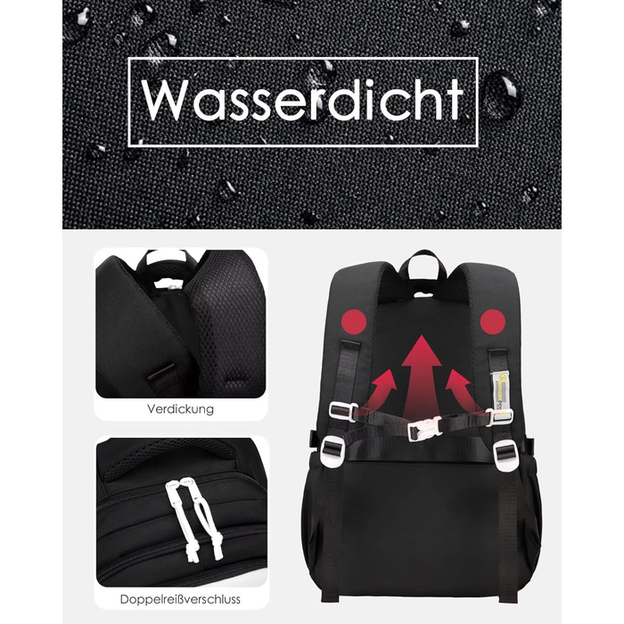 Шкільний рюкзак для підлітків (дівчаток та хлопців), чорний: водонепроникний, великий, для школи, подорожей, повсякденного використання та роботи