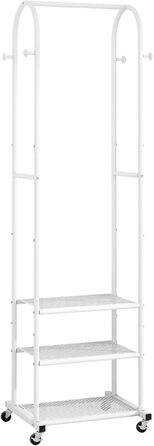 Robust clothes rack with wheels, modern clothes rack with 3 metal shelves, 180 cm display rack for hanging clothes, garment rack for small spaces, (White/Opulent Garden)