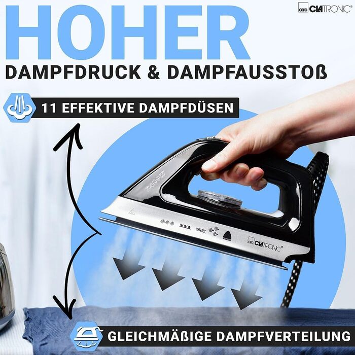 Праска-парогенератор Clatronic DBS 3749 чорна | 3,5 бар, 1,2 л, 2400 Вт | Анти-крапельна система, Superglide-підошва