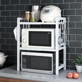 Розширювана полиця для мікрохвильової печі, органайзер для кухні, підставка для повітряної фритюрниці, 3 яруси (чорний/білий)