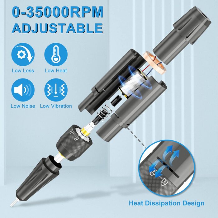 Професійний нігтефрезер ENGERWALL 35000 об/хв з акумулятором 20 годин, електрична машинка для манікюру з 7 насадками, бездротова, для акрилу та гелю, срібляста (Pro).