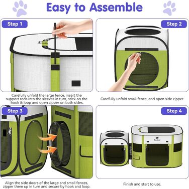 Pawaboo Розкладний вольєр для тварин, переносна клітка для собак та котів, зелений, 90x70x60 см