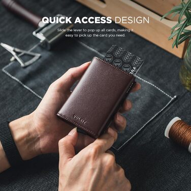Чоловіче шкіряне картхолдер VULKIT з RFID-захистом, відділенням для грошей та ID-віконцем (натуральна шкіра, колір еспресо)