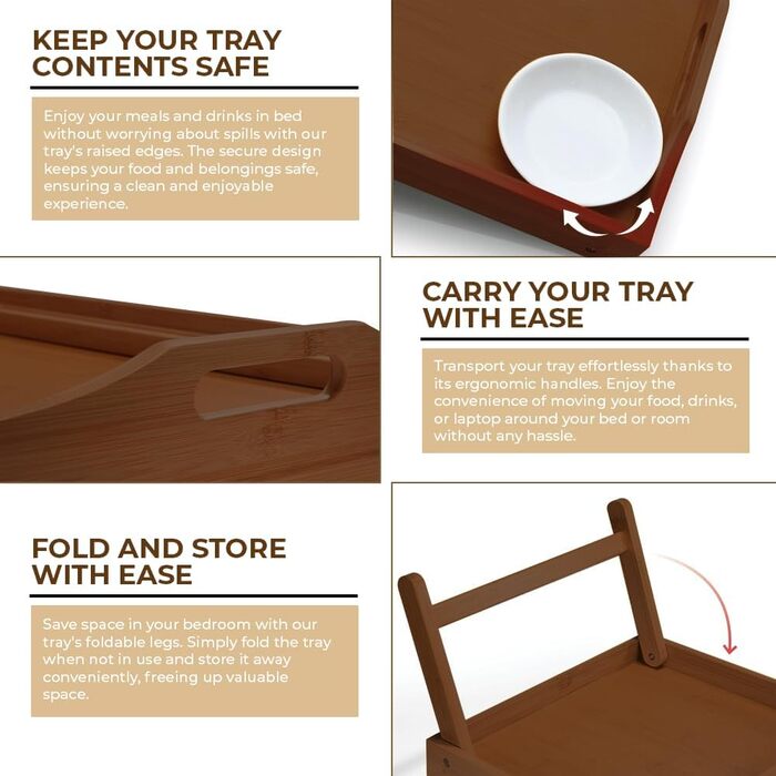 Бамбуковий піднос для сніданку Phillipa Home з 2 підставками - великий, для ноутбука 17,3 дюйма, їжі та напоїв