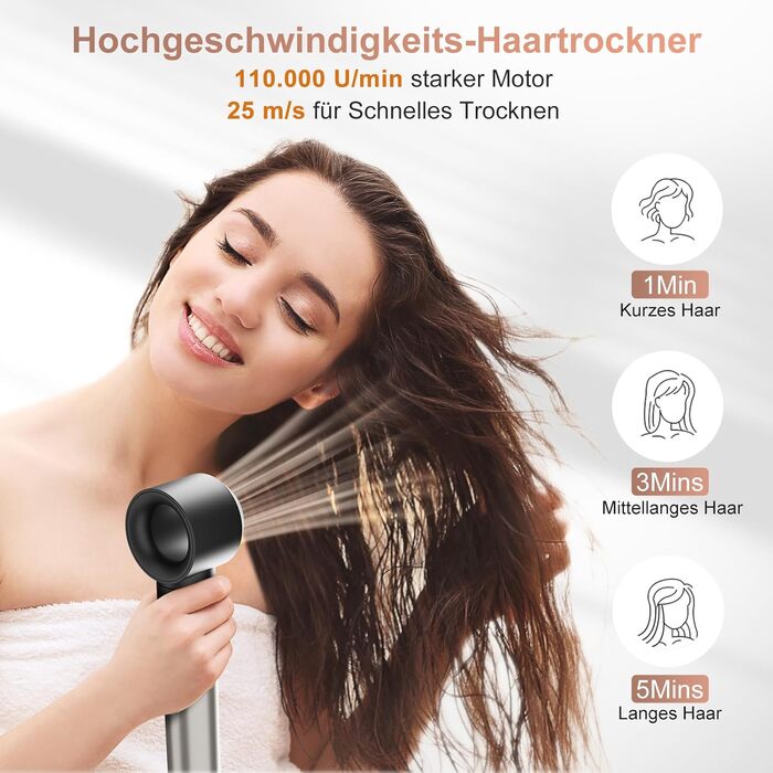 7MAGIC Airstyler 6-в-1: фен-щітка, плойка, завивка, іонізація, для волосся, подорожей, сріблястий