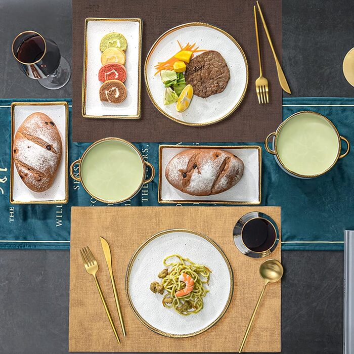 SUEH DESIGN Leather Placemats - Set of 6 Placemats, Washable, Leather-Look, Heat-Resistant PU Faux Leather Placemats for Home Kitchen Dining Table, 43cm x 31cm