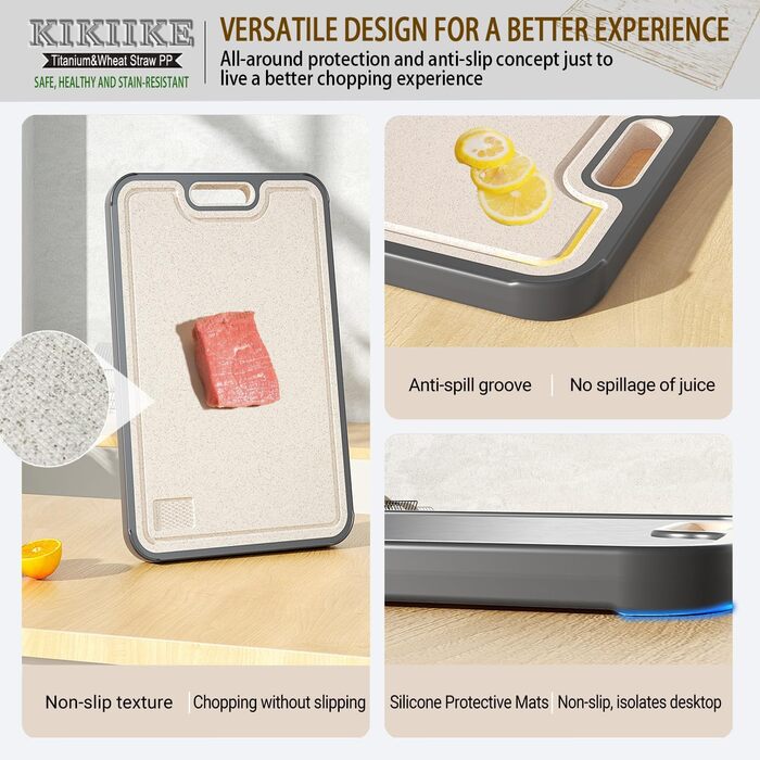 Дошка для нарізання Titan, двостороння, з чистого титану, кухонна, безпечна для продуктів харчування, з антипригарним покриттям, довговічна та легка у митті, 39 x 28 см