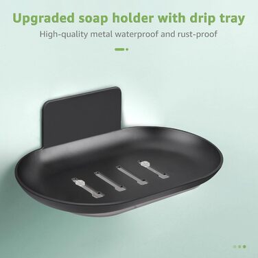 Тримач для мила настінний без свердління, нержавіюча сталь, з піддоном для стікання води, чорний. Підходить для ванної кімнати та кухні, для мила, губок, щіток.
