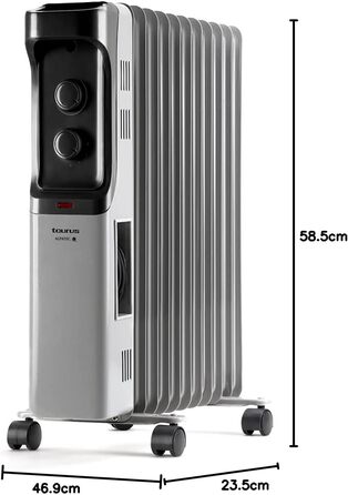 Олійний радіатор Taurus Dakar 7 елементів, 1500W, з термостатом, захистом від перегріву, сірий