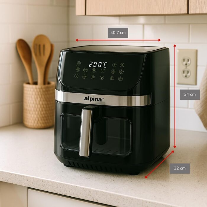 Фритюрниця Alpina Heißluft XXL: Airfryer на 4-6 осіб, 1800W, 9L, цифровий дисплей, таймер 2 год