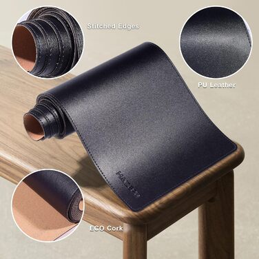 Підкладка під стіл Kork & Leder MAIDERN 100 x 60 см, двостороння, велика, вологостійка, для офісу та дому (чорний)