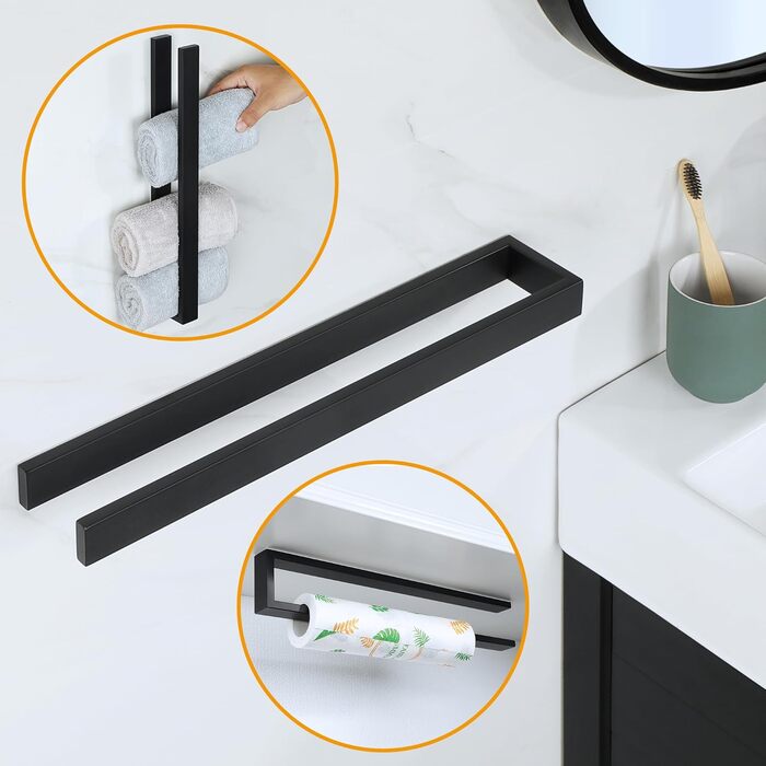 Тримач для рушників SAYAYO без свердління, самоклеючий, нержавіюча сталь, 40 см, чорний (EGOY23030-3M-300-B)