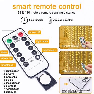 Льокотерапія: 10-метрова гірлянда з 100 LED, пульт, таймер, 8 режимів, IP65, тепле світло для декору приміщень та вулиці