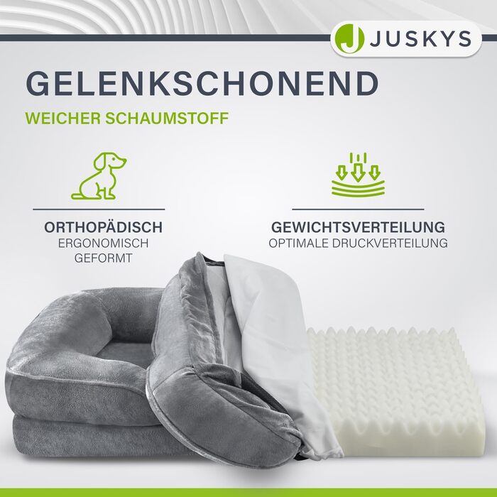 Juskys Dog Bed Sheena L Orthopedic, Washable & Non-Slip - 98 x 70 x 17 cm - Fluffy Dog Sofa for Medium-Sized Dogs Grey - Pet Bed Dog Sofa