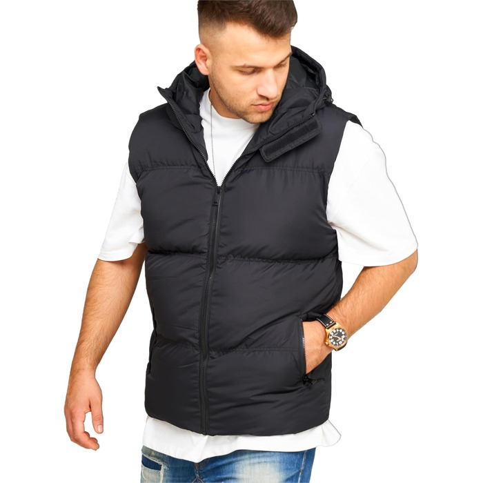 Чоловіча тепла жилетка Behype з капюшоном, стеганий пуховик, чорна (J17 L)