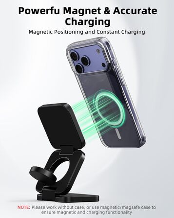 Зарядний пристрій KU XIU X55 Turbo Qi2.2 25W 3-в-1 для Apple Watch, iPhone 17-12 та AirPods, магнітний складаний стенд, адаптер 45W (Чорний)