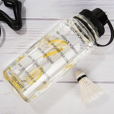 2 Liter Glass Water Bottle with Straw and Time Marker, Motivational Water Bottle with Neoprene Sleeve, Large 2L Glass Bottle for Fitness, Home, and Office, Leak-Proof, BPA-Free